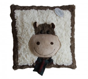 JH-9954C Plush Pillow-Hippo with scarf in Brown color