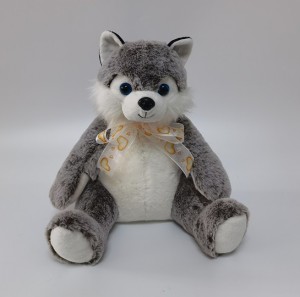 JH-1036-1Plush Husky dog with bow in Brown color