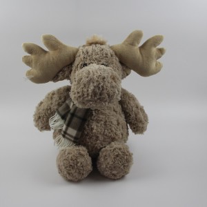 JH-1074B Plush Reindeer with scarf sitting position in Brown  color