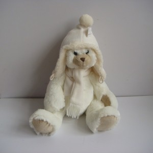 JH-9866C Plush Bear in Light Beige color with Christmas Hat and Scarf