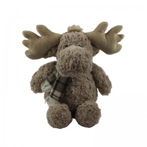 JH-1074B Plush Reindeer with scarf sitting position in Light Brown  color