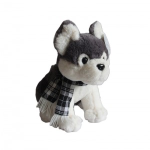 JH-9927D  Plush Dog with Scarf in Dark Grey color