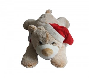 JH-9935B  Plush Lying Bear with Scarf in Biege color