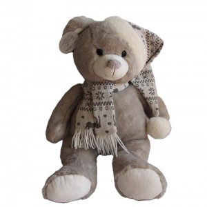 JH-9959C Plush Bear with hat and scarf in Light Brown color