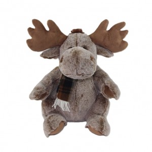 JH-1073B Plush Reindeer with scarf sitting position in Light Brown  color