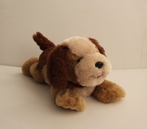 JH-9905A Plush Lying dog in Light Brown color with Scarf