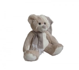 JH-9870C Plush Bear in Light Grey color with Hat + Scarf