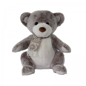 JH-1070A Plush Bear with scarf sitting position in Brown  color