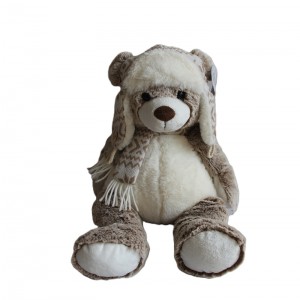 JH-9937D Plush Bear with Hat + Scarf in Light Brown color