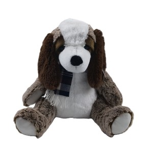 JH-1041B Plush dog with scarf in Brown color