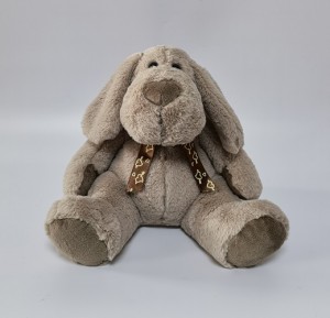 JH-9871E-1 Plush dog with bow in Light Brown color