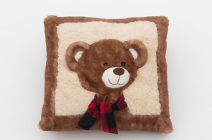 JH-9953A Plush Pillow-Bear with scarf in Brown color