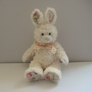 JH-9858B Plush Bunny in Light Beige color with bow .