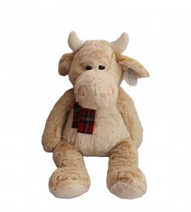 JH-9940D Plush Cow with Scarf in Light Beige color