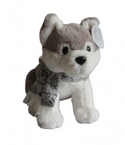 JH-9927C  Plush Dog with Scarf in Light Brown color