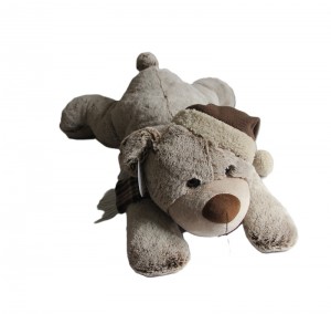 JH-9935C  Plush Lying Bear with Scarf in Light Brown color