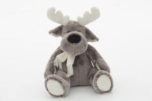 JH-9960A Plush Reindeer with scarf sitting position in Light Grey color