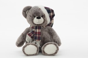 JH-9959D Plush Bear with hat and scarf in Brown color