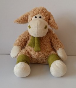 JH-9875B Plush Sheep in Light Brown color with Scarf