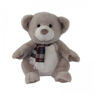 JH-1070D Plush Bear with scarf sitting position in Light Brown  color