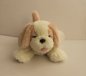 JH-9905B Plush Lying dog in Light Beige color with Scarf