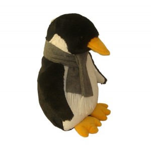 JH-9848B Plush Penguin  in Black +White color with Grey Scarf