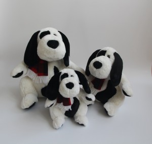 JH-1043D Plush Dog with scarf sitting position in Black / white color