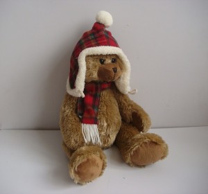 JH-9866A Plush Bear in Brown color with Christmas Hat and Scarf