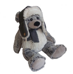 JH-9864A Plush Bear with Hat and scarf sitting position in Grey color