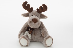 JH-9960B Plush Reindeer with scarf sitting position in Light Brown color