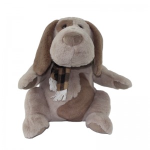 JH-1043C Plush dog with scarf in Light Brown color