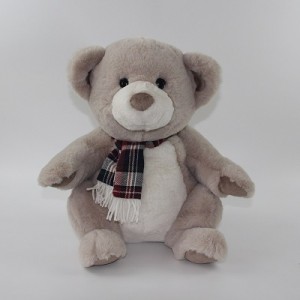 JH-1070D Plush Bear with scarf sitting position in Light Brown  color