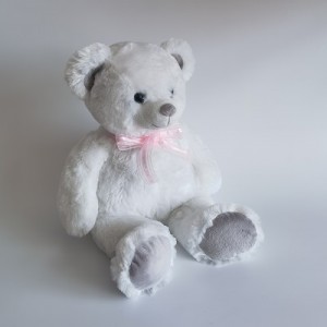 JH-9959E-5 Plush bear in White color with pink ribbon