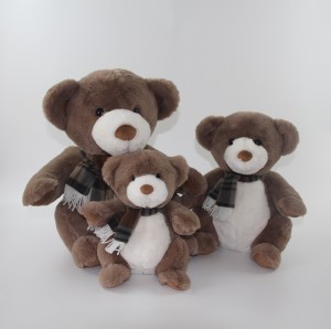 JH-1070E Plush Bear with scarf sitting position in Brown  color