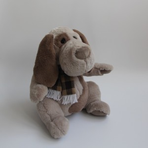 JH-1043C Plush Dog with scarf sitting position in Brown color