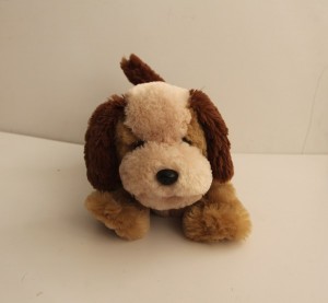 JH-9905A Plush Lying dog in Light Brown color with Scarf