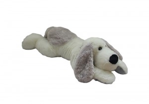 JH-9872C Plush Lying dog in Light Beige+Grey color with Scarf