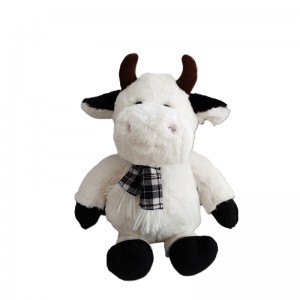 JH-9998B Plush Cow with scarf in Black + White Color