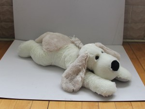 JH-9872D Plush Lying dog in Light Beige color with Scarf