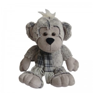 JH-9868D Plush Monkey in Light Grey color with Scarf