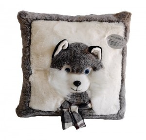 JH-9988A Plush Pillow-Husky with scarf in Brown color