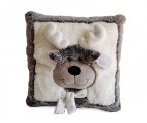 JH-9957E Plush Pillow-Reindeer with scarf in Brown color