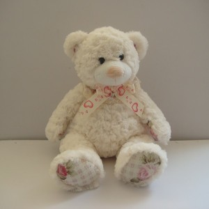 JH-9859B Plush Bear in Light Beige color with bow