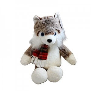 JH-1000C Plush Husky dog with scarf in Brown color