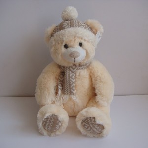 JH-9863C Plush Bear in Light Beige color with Hat and Scarf