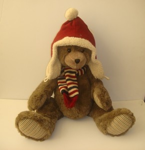 JH-9841B Plush Bear in Brown color with Red hat