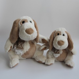 JH-1043B Plush Dog with scarf sitting position in Brown / White color