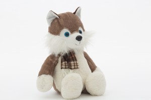 JH-1000B Plush Husky dog with scarf in Light Brown color