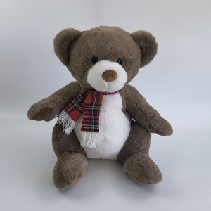 JH-1070E-1 Plush Bear with scarf sitting position in Brown  color