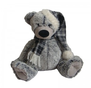 JH-9865B Plush Bear in Grey color with Christmas Hat and Scarf